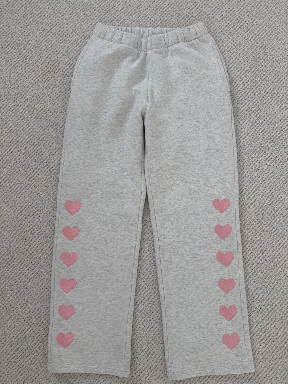 Girls' Grey Joggers with Pink Heart Trim